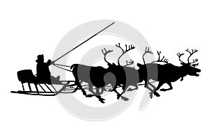 Black silhouette of christmas deer and santa