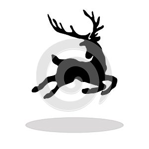 Black silhouette Christmas Reindeer white background