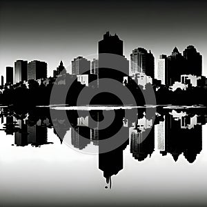 Black silhouette of city skylines on white background