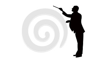 Black silhouette of a classical music conductor isolated on a white background