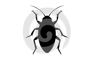 Black silhouette of a cockroach isolated on white backdrop. Vector illustration. Pest control and infestation concept