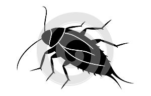 Black silhouette of a cockroach isolated on white background. Vector illustration. Pest control and infestation concept