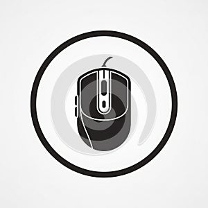 Black Computer Mouse Icon Inside a Circle on White Background symbol technology