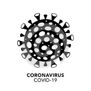 Black silhouette of coronavirus bacteria cell icon, COVID -19 on a white background. isolated object. Worldwide pandemic concept.