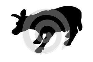 Black silhouette of a cow on a white background. Monochrome profile of a ruminant animal