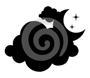 Black silhouette of Crescent Moon Stars And Cloud, logo