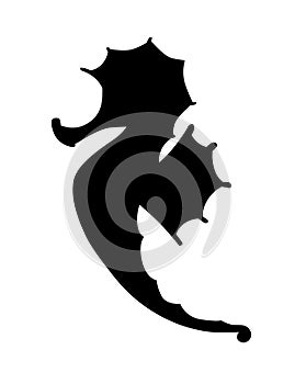 Black silhouette cute adorable seahorse cartoon sea animal design flat vector illustration isolated on white background