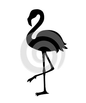 Black silhouette. Cute animal, peach pink flamingo. Cartoon animal character design. Flat vector illustration isolated on white