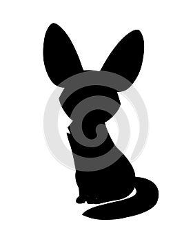 Black silhouette cute fennec fox sit on floor flat vector illustration cartoon animal design white background front view