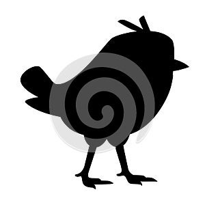 Black silhouette Cute little chick walk side view cartoon character design flat vector illustration