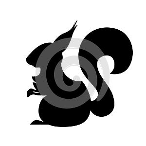 Black silhouette. Cute squirrel. Family Sciuridae. Cartoon animal design. Flat  illustration isolated on white background.