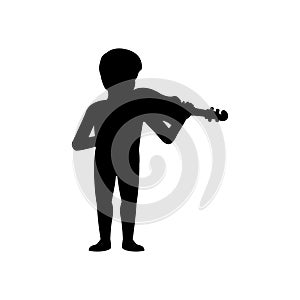 Black silhouette design with isolated white background of boy playing violin