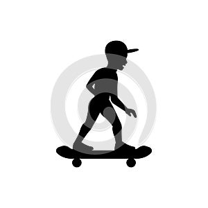 Black silhouette design with isolated white background of boy skating