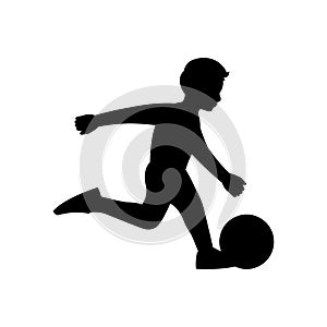 Black silhouette design with isolated white background of boyboy playing football