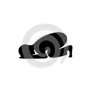 Black silhouette design with isolated white background of man prostrate oneself