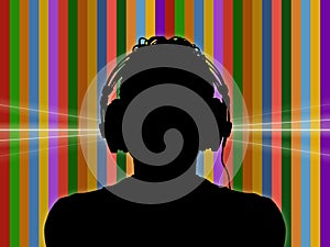 Dj in headphones on a funky background photo