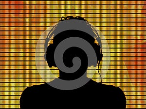 Dj in headphones on a fire background photo