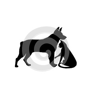 Black silhouette of dog and cat isolated on white icon vector