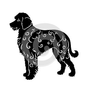 Black silhouette of a dog isolated on a white background