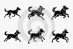 a black silhouette of a dog running with a dynamic photo