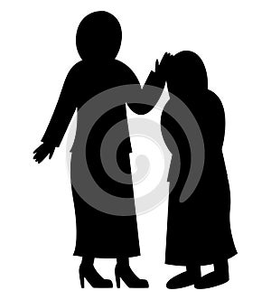 Black silhouette of a Female teacher comforting a student