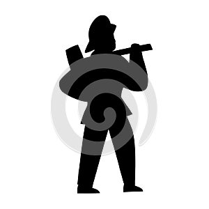 Black silhouette of firefighter. Character illustration isolated on white. Cartoon people vector illustration