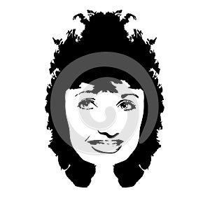 Black silhouette of a girl with curly hair. hair hairstyle silhouette. Portrait of a girl in full face. Vector