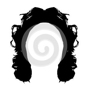 Black silhouette of a girl with curly hair. Long hair hairstyle silhouette. Portrait of a girl in full face. Vector