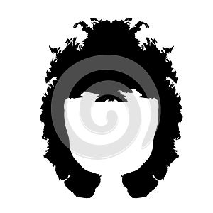 Black silhouette of a girl with curly hair. Long hair hairstyle silhouette. Portrait of a girl in full face. Vector