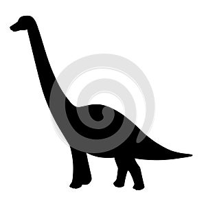 Black silhouette. Green brachiosaurus. Cute dinosaur, cartoon design. Flat  illustration isolated on white background.