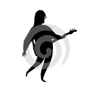 Black silhouette of guitarist. Character illustration isolated on white. Cartoon people vector illustration