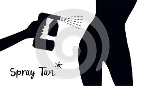 Black silhouette of a hand with a tan spray machine and a female body on a white background. Vector illustration of auto tanning photo