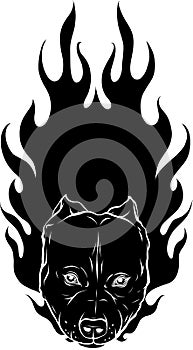 black silhouette of head of Bull Dog with Flame vector