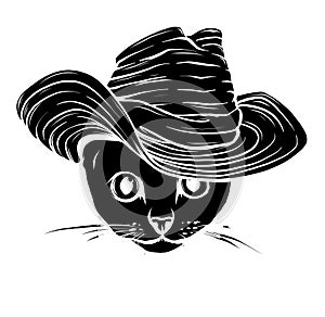 Black silhouette of head cat. Vector illustration.