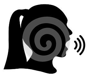 Black silhouette head girl, communication or shriek photo