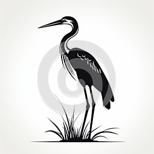 Chic Illustration: Detailed Brushwork Silhouette Of A Heron