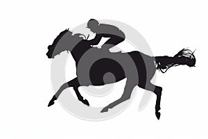 A black silhouette of a horse with a jockey