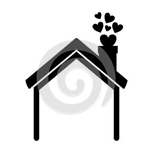 Black silhouette house with chimney and hearts