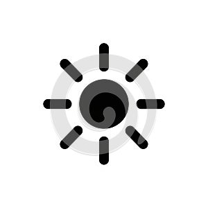 Black Silhouette Icon of a Sun with Rays on a White Background symbol