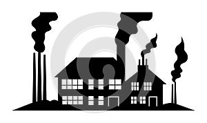 Black silhouette of industrial factory with smokestacks emitting smoke. Pollution and environment concern concept vector