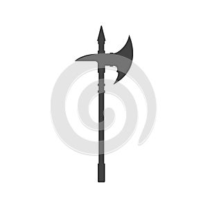 Black silhouette of isolated knight axe. Medieval weapon icon. Fantasy hatchet sign