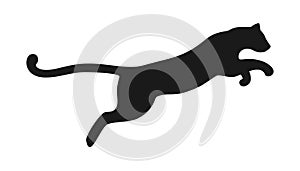 Black silhouette of a jumping leopard on a white background. Vector illustration