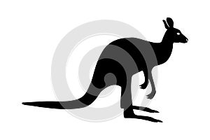 Black silhouette of a kangaroo figure with shadow, vector illustration.