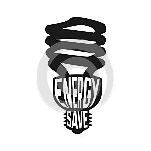 Black silhouette of lamp with text inside enegry saving concept