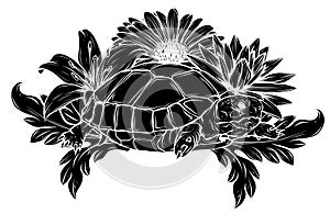 Black silhouette Land turtle in the jungle vector illustration