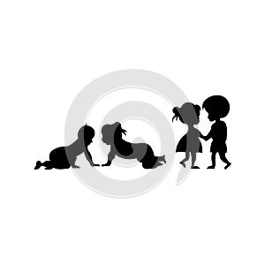 Black silhouette of little boy and girl