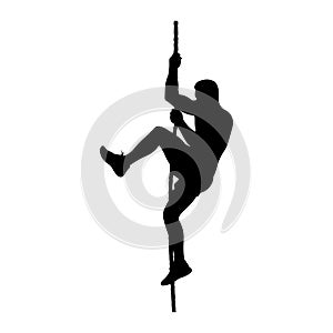 Silhouette man climbing vertical pole vector