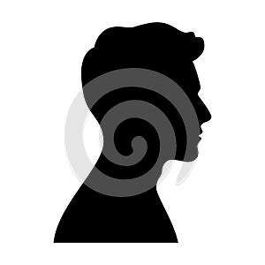 Black silhouette of man, male head portrait in profile, handsome young guy