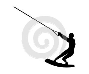 Black silhouette of a man on wakeboard on the white background. photo