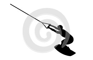 Black silhouette of a man on wakeboard on the white background. photo